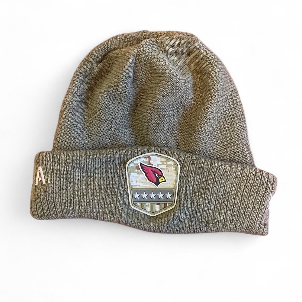 Arizona Cardinals NFL Salute to Service‎ Green Knit Beanie, USA Patch